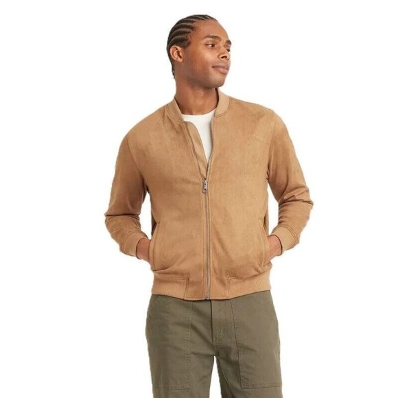 Goodfellow Men's Faux Suede Full Zip Front Brown Bomber Jacket - Picture 1 of 5